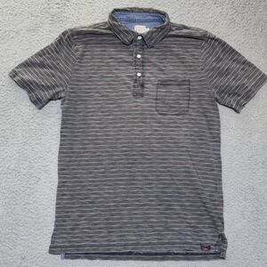 Faherty Brand Mens Indigo Dyed‎ Striped Polo Shirt Gray Blue Short Sleeve Medium